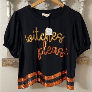 Peach Love California HALLOWEEN Top “WITCHES PLEASE “ NWT small